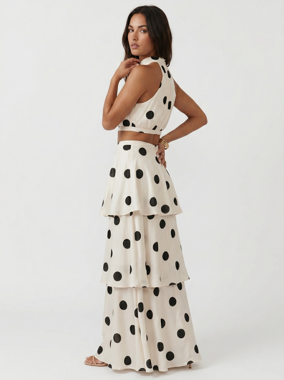 Ensemble haut et jupe longue à pois