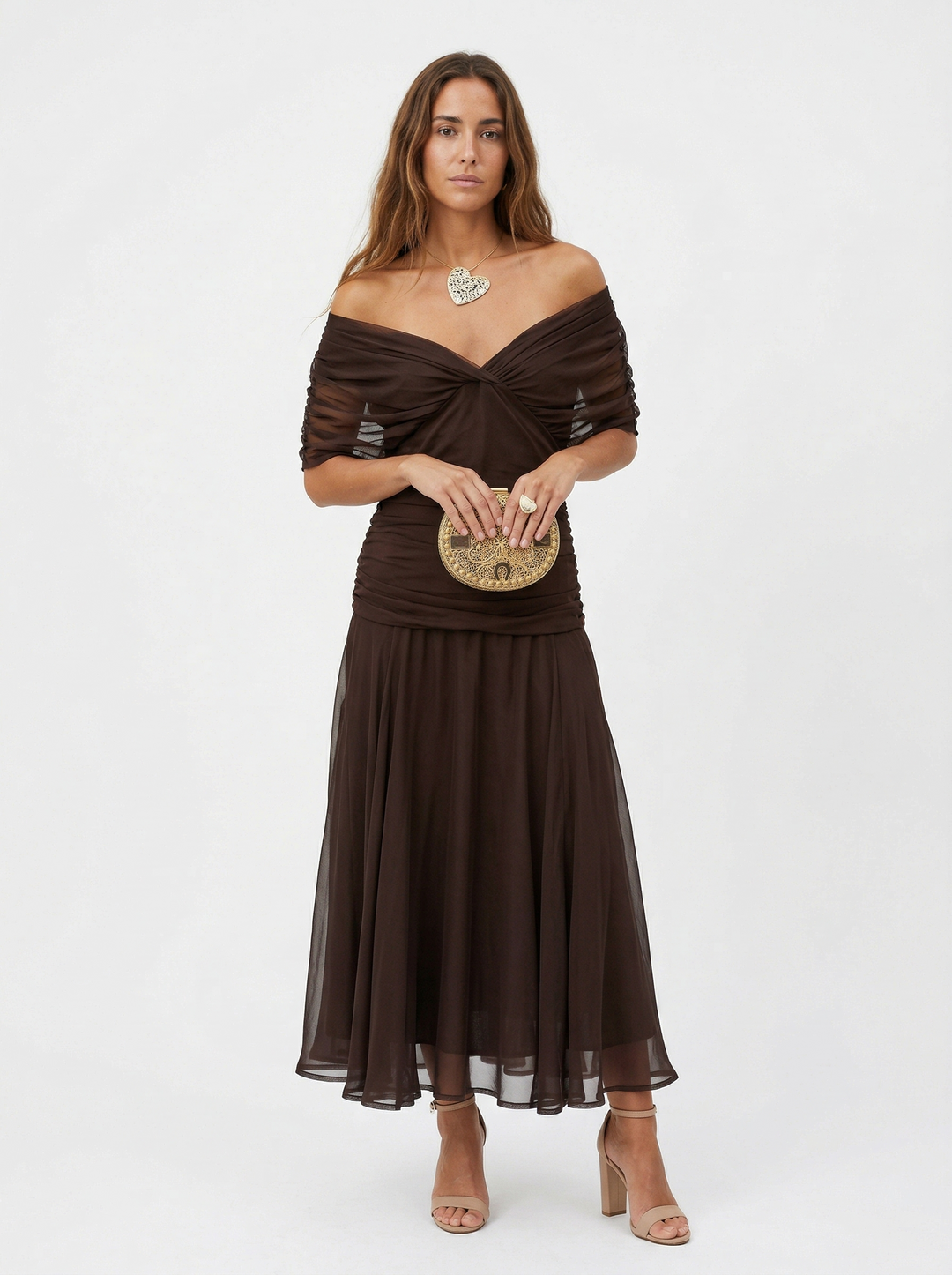 Robe Longue Imprimée Épaules Dénudées