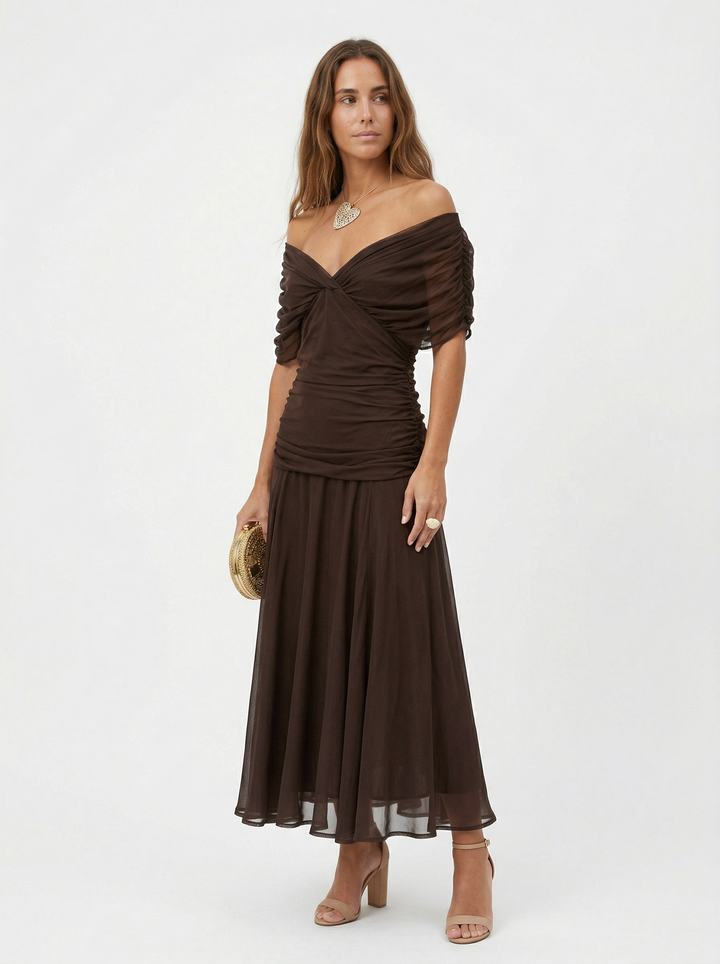 Robe Longue Imprimée Épaules Dénudées