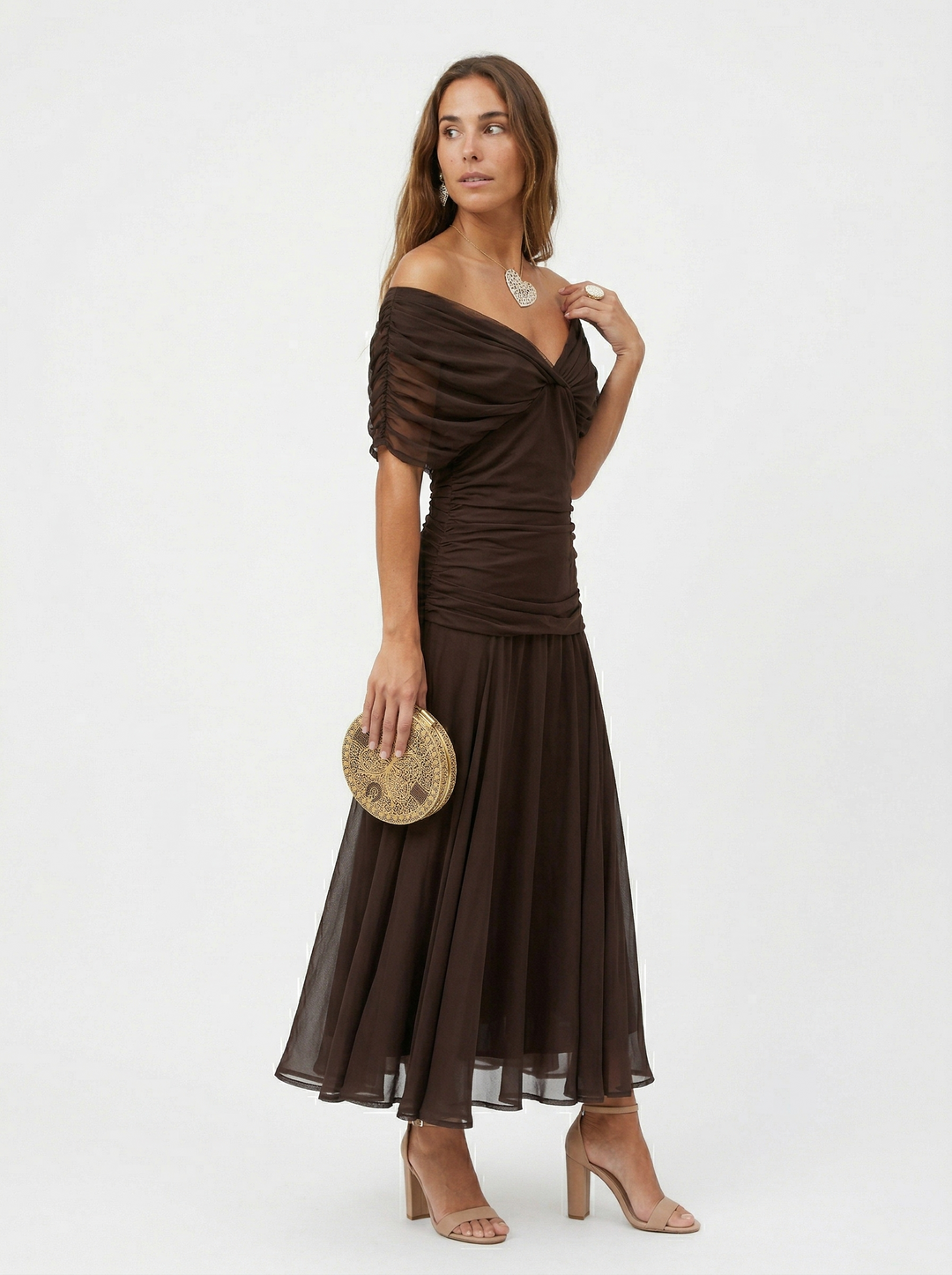 Robe longue à col en V