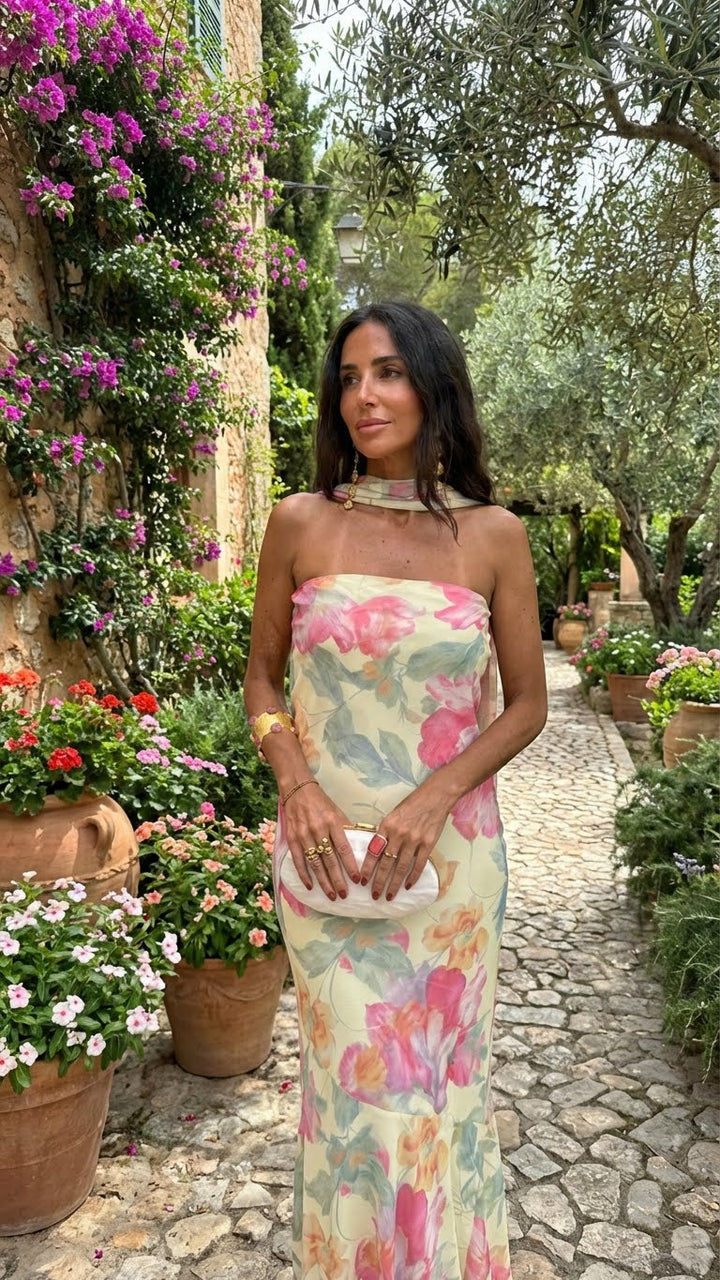 Robe longue bustier florale aquarelle