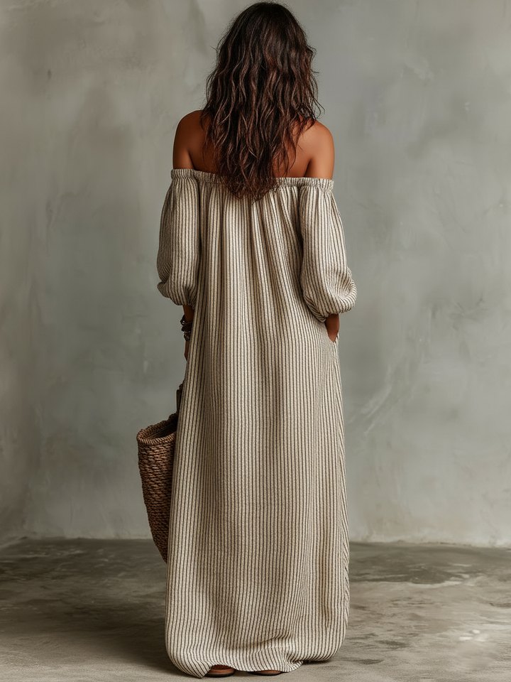 Carmen | Robe Longue en Coton et Lin, Épaules Dénudées