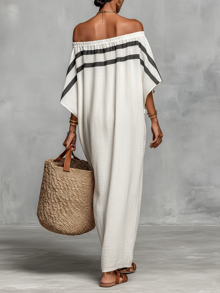 Viola - Robe Maxi Minimaliste en Lin à Épaules Dénudées