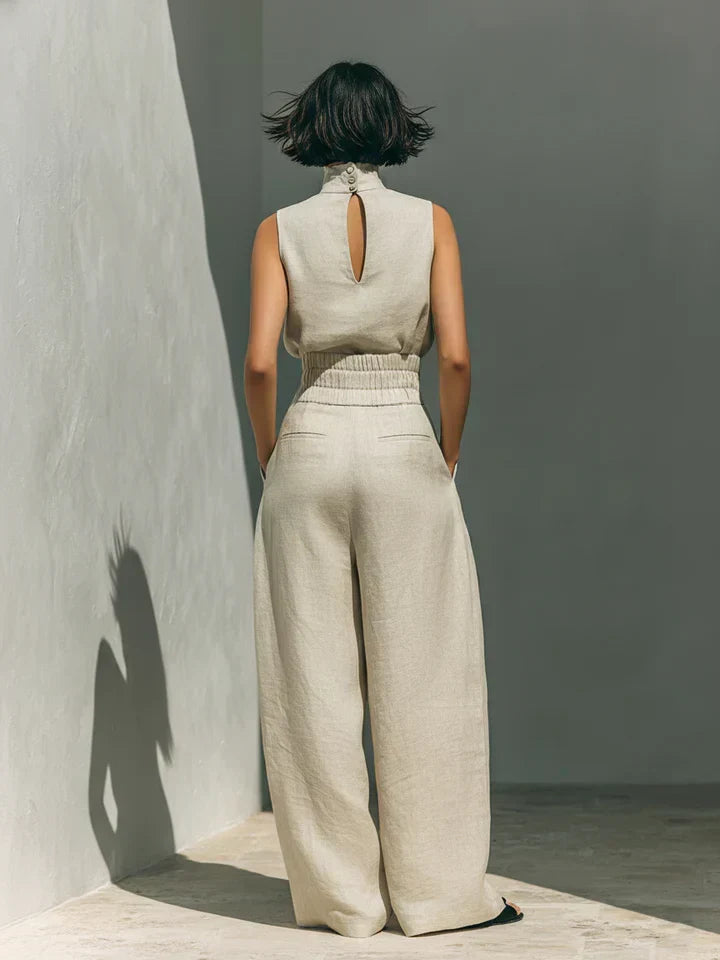 Flor™ | Ensemble minimaliste pour femme avec débardeur et pantalon large en coton et lin