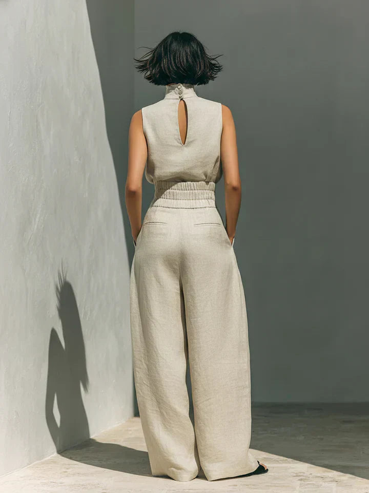 Flor™ | Ensemble minimaliste débardeur et pantalon large en coton et lin