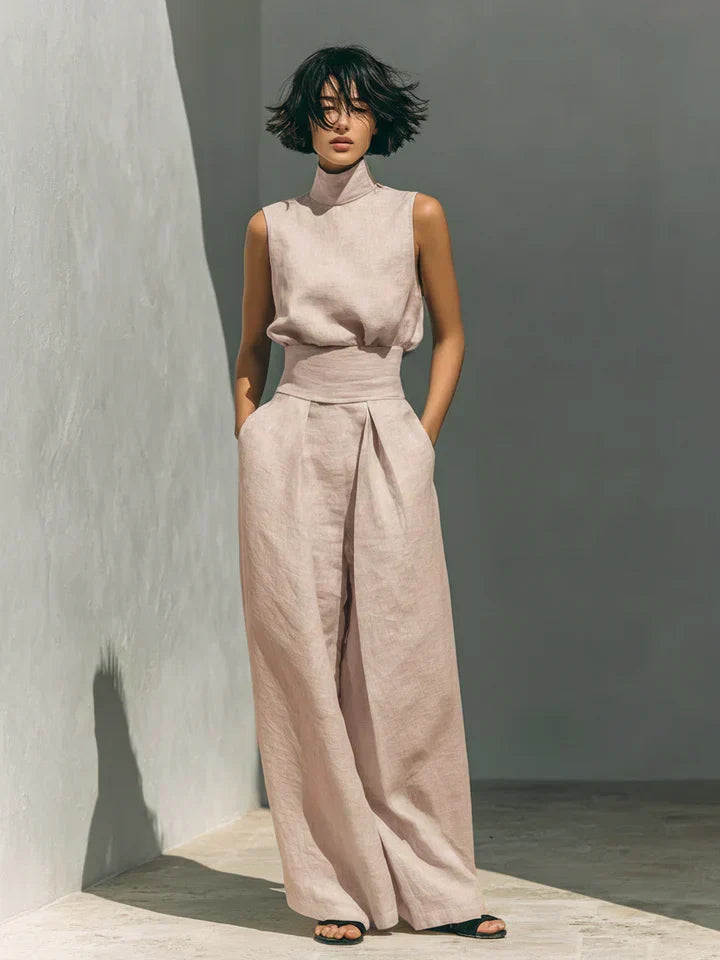 Flor™ | Ensemble minimaliste pour femme avec débardeur et pantalon large en coton et lin