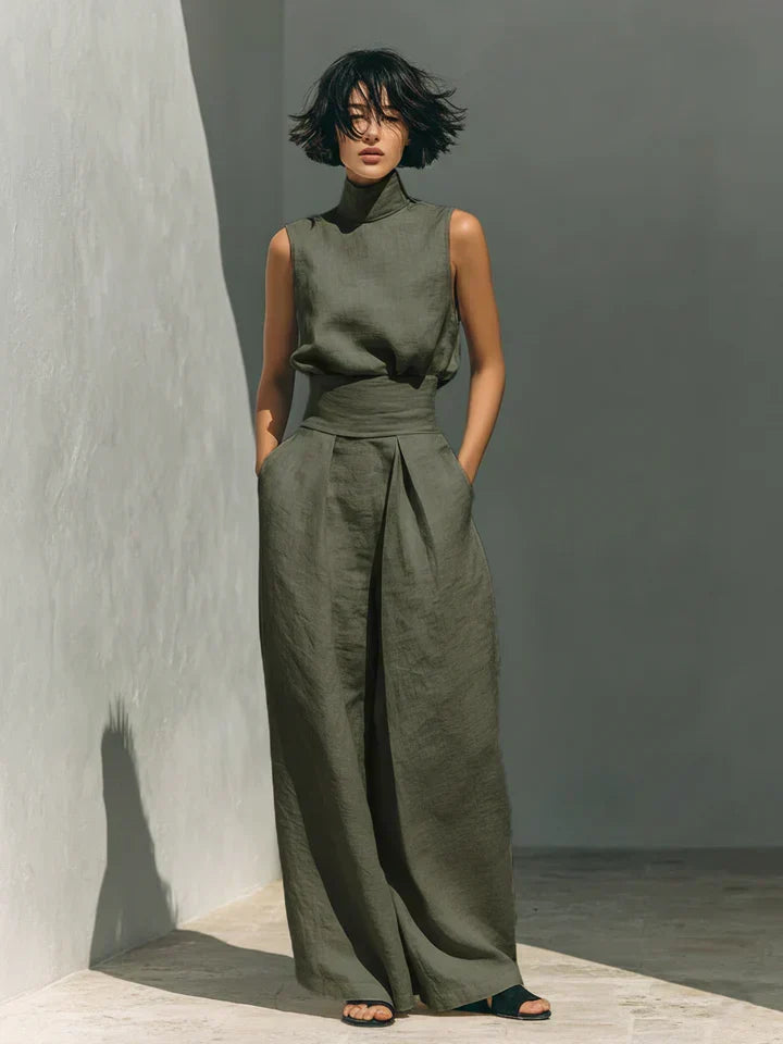 Flor™ | Ensemble Minimaliste Débardeur et Pantalon Large en Coton et Lin pour Femme