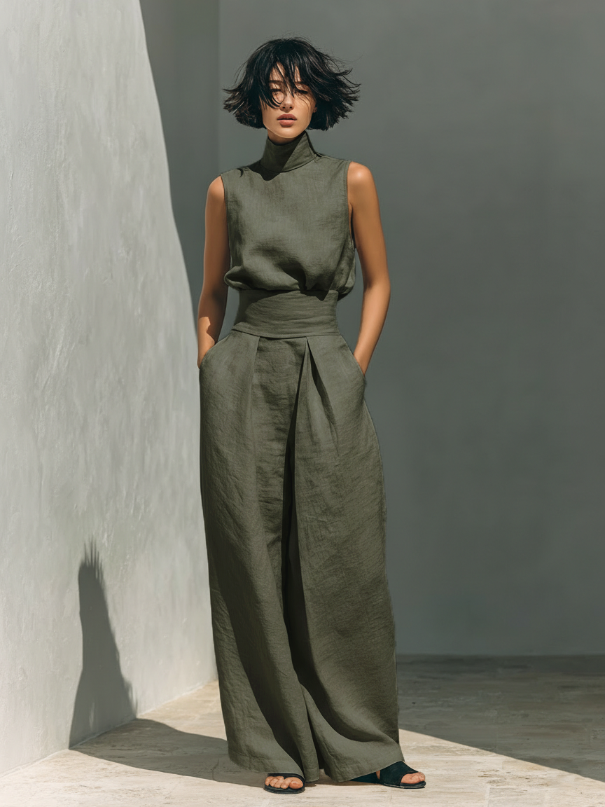 Maria™ | Ensemble Débardeur et Pantalon Large en Coton et Lin
