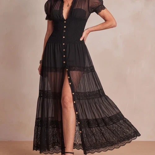 Sophia | Robe maxi en dentelle transparente