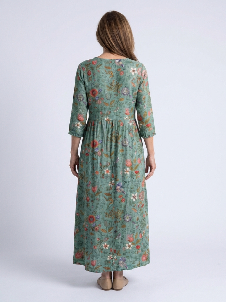 Marina | Robe Maxi Florale Col V Manches Trois Quarts