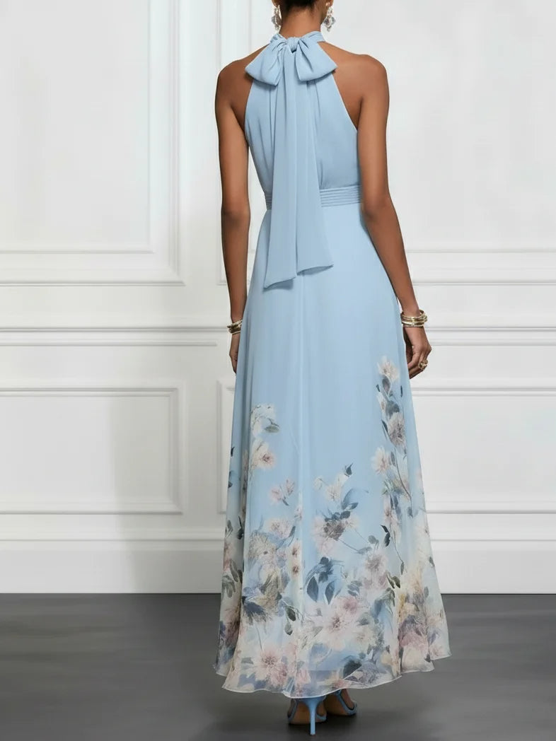 Rosalyn | Robe Maxi Chiffon avec Fleurs Bleues