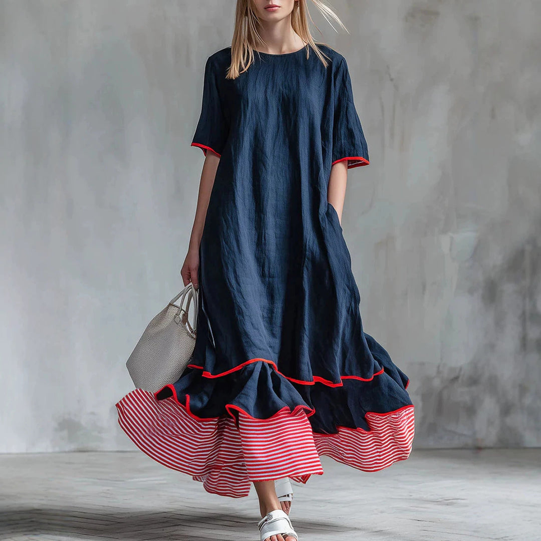 Robe décontractée rayée à empiècements