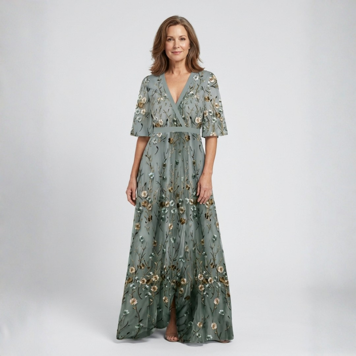 Melodi – Robe longue fleurie à col en V