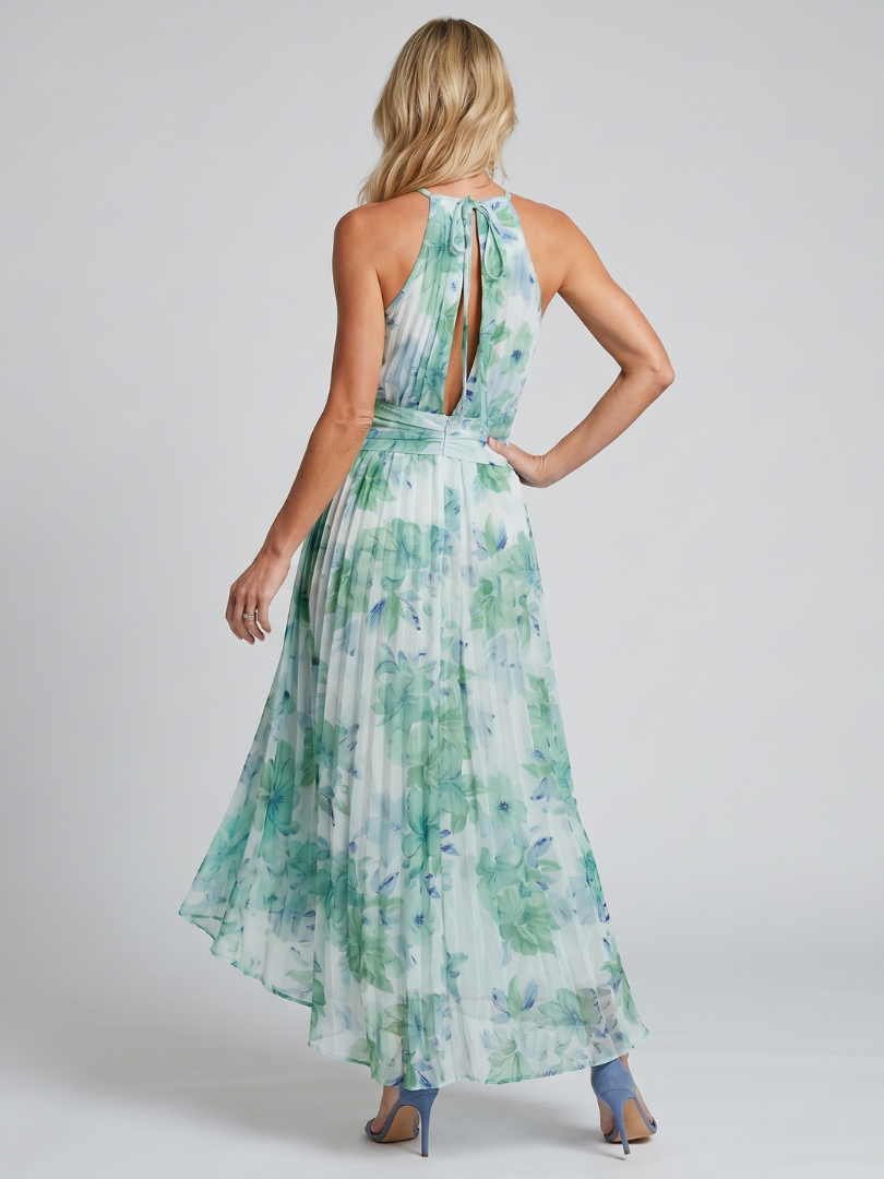 Portia | Robe midi halter plissée à imprimé floral