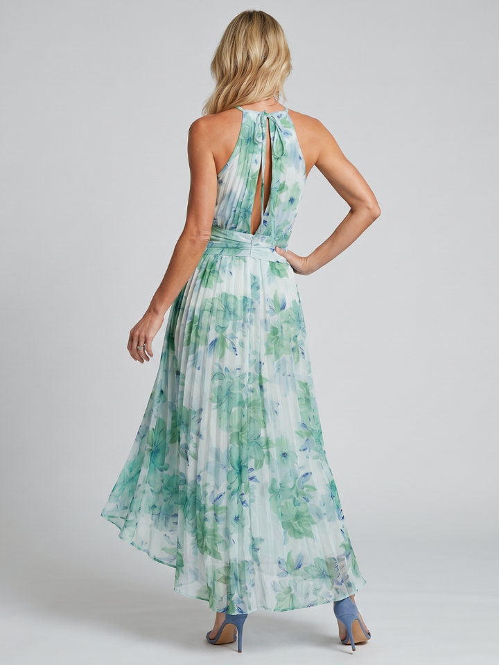 Portia | Robe midi halter plissée à imprimé floral