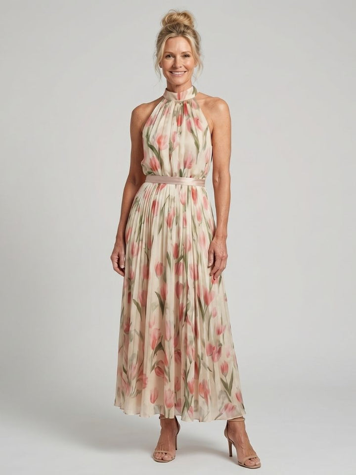 Aurelle | Robe Midi Halter à Imprimé Floral