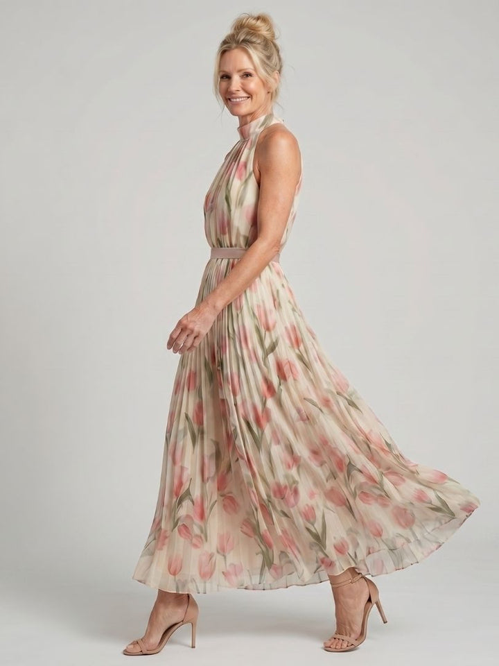 Aurelle | Robe Midi Florale Encolure Halter