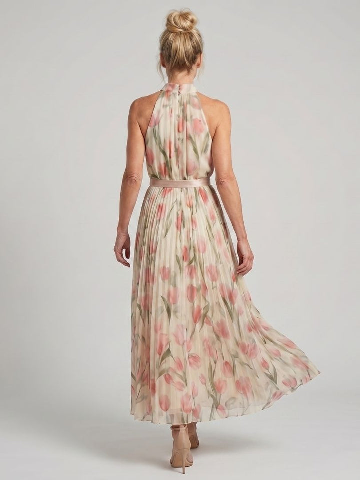 Aurelle | Robe Midi Halter à Imprimé Floral