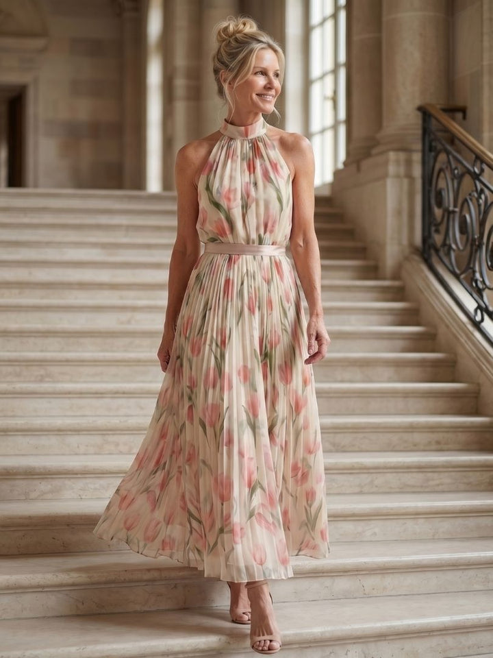 Aurelle | Robe Midi Halter à Imprimé Floral