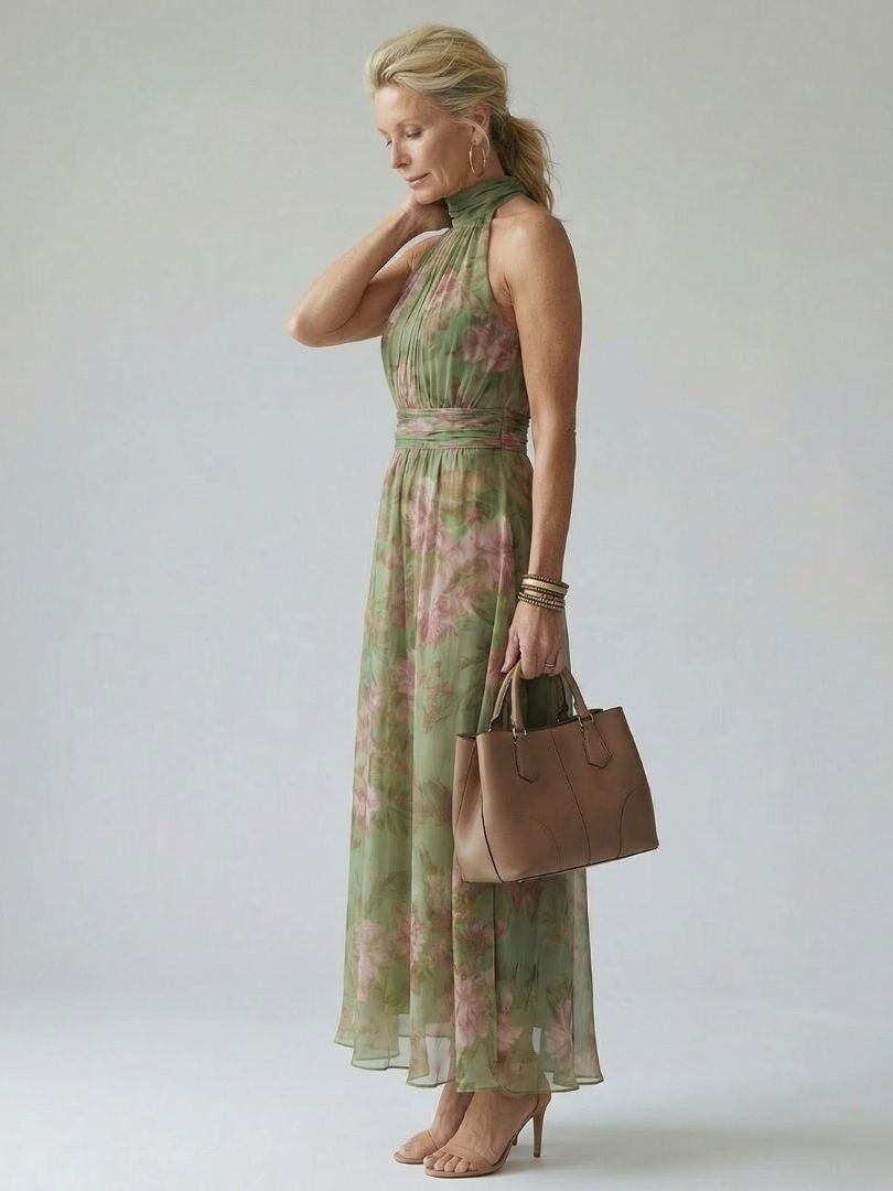 Mirelle | Robe Midi Halter Froncée