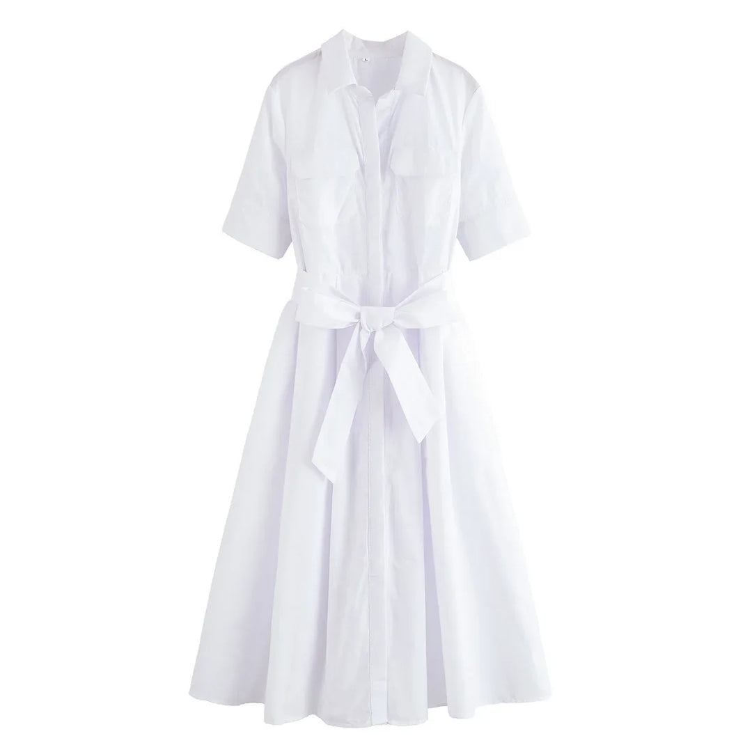 Margot | Robe Chemise à Poches Manches Courtes