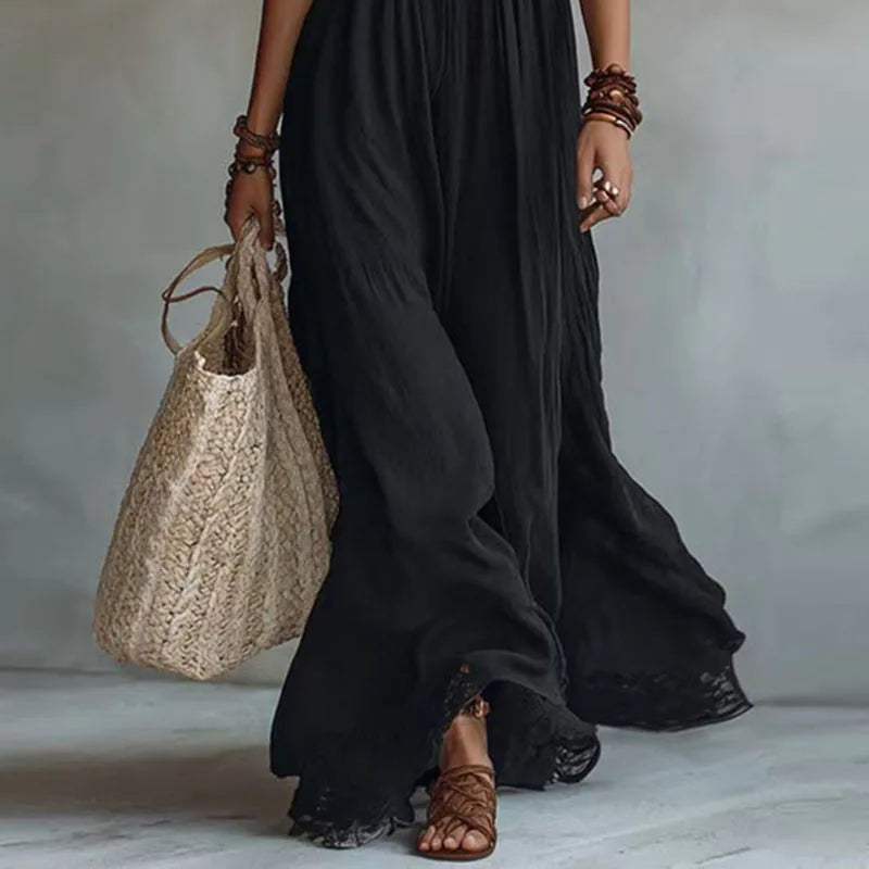 JADE | Robe longue dos nu à col licou avec empiècement en dentelle