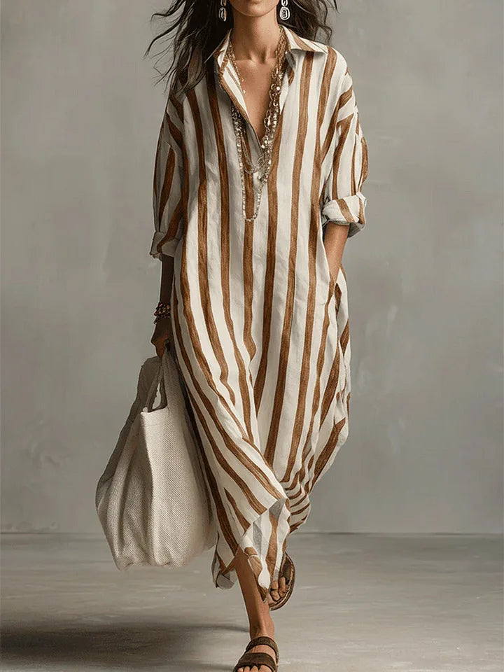 Scout | Maxi Robe Chemise Rayée à Manches Longues et Poches Latérales