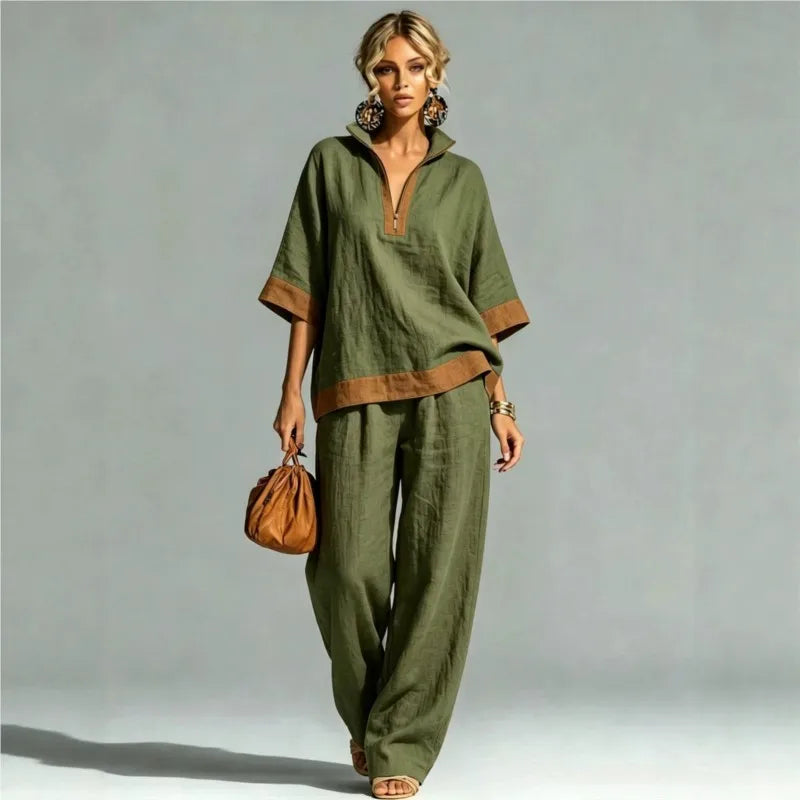 Ensemble Coordonné Femme Style Lin Vintage