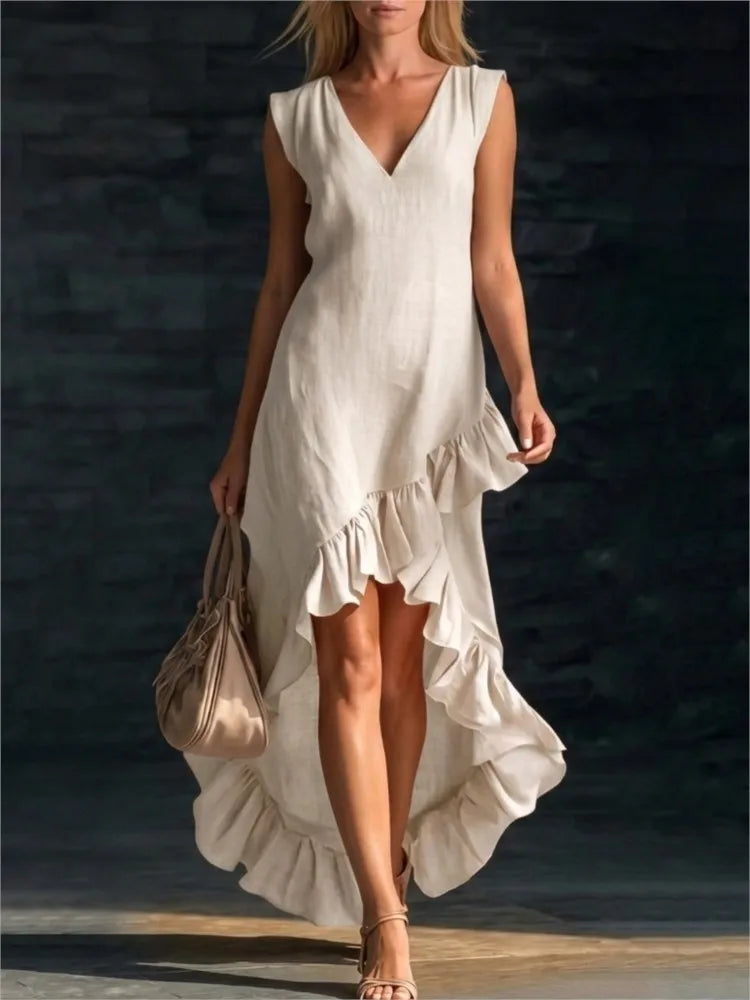 ROWAN | Maxi Robe Sans Manches à Ourlet Volanté