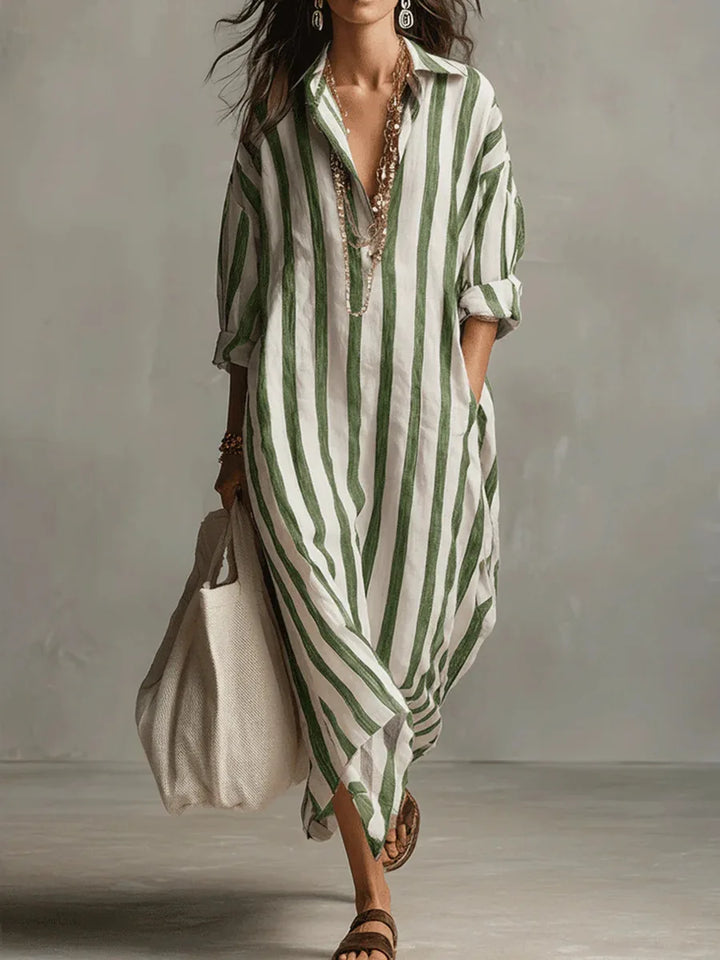 Scout | Maxi Robe Chemise Rayée à Manches Longues et Poches Latérales