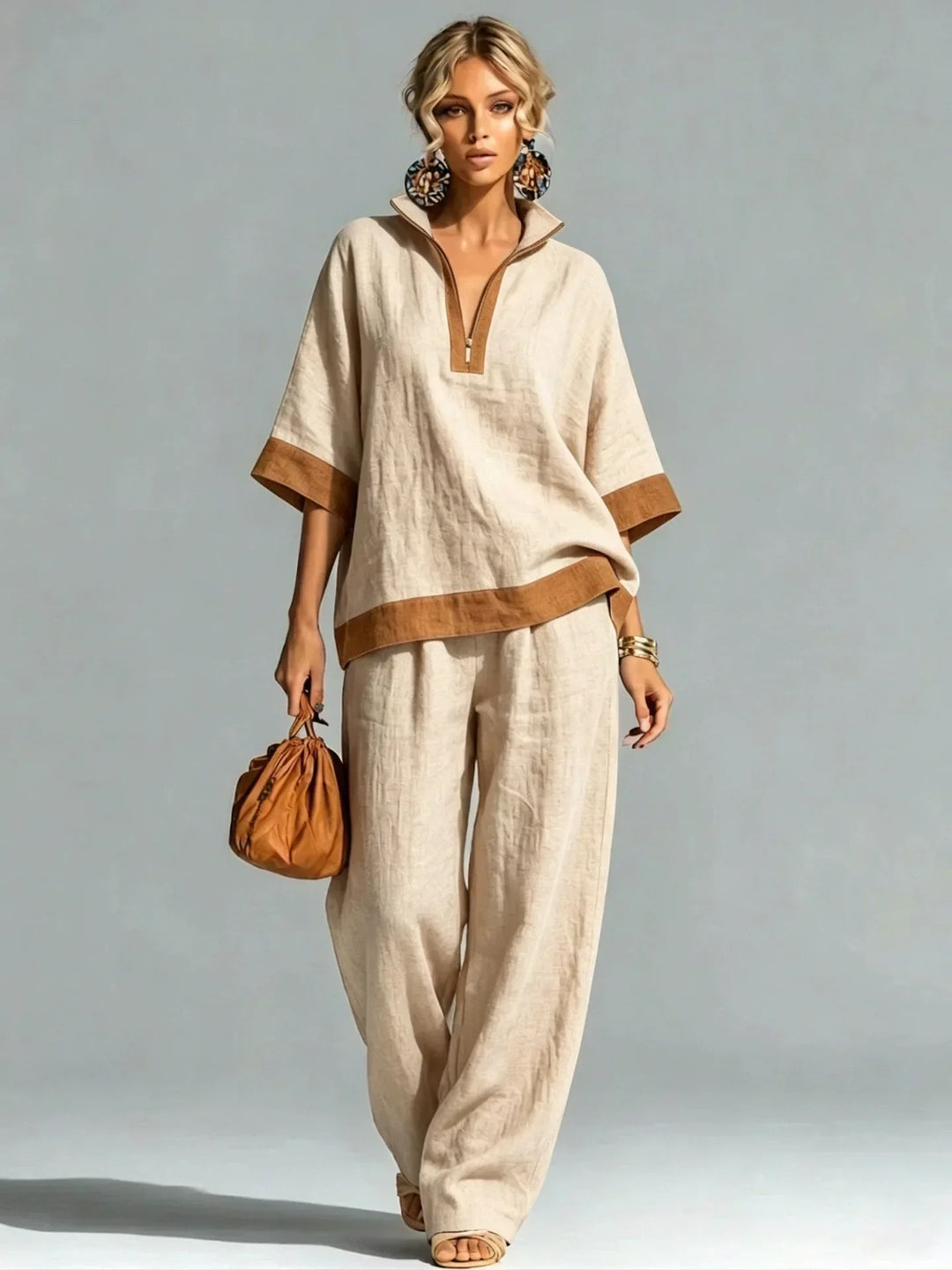 Ensemble Coordonné Femme Style Lin Vintage