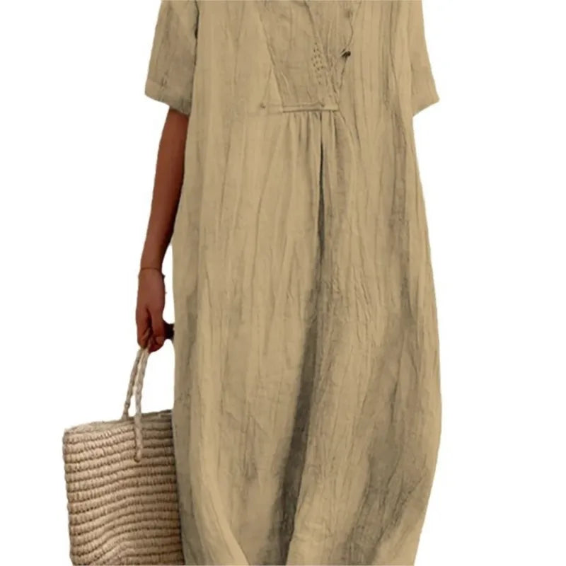 Sandra | Robe décontractée en lin texturé à col en V