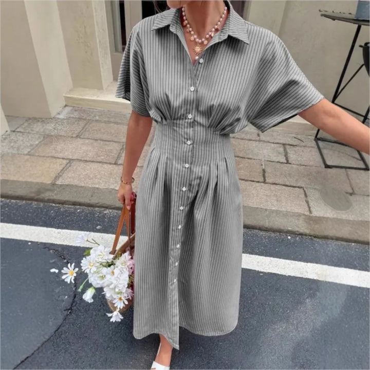 Delphine | Robe Chemise Rayée Taille Plissée