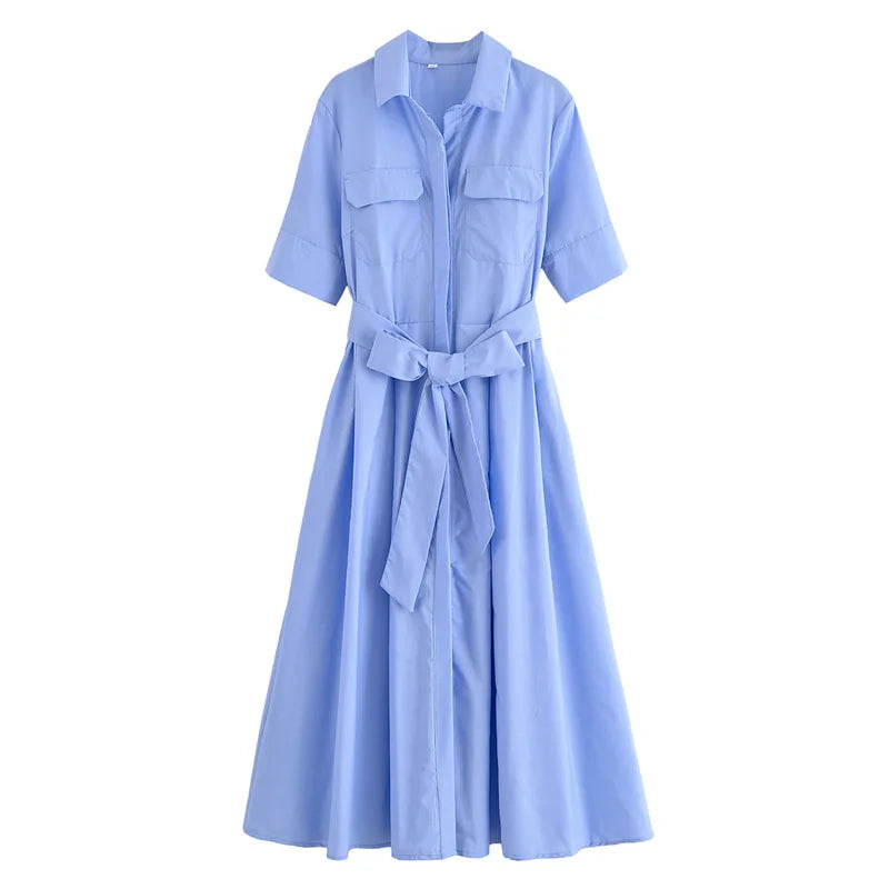 Margot | Robe Chemise à Poches Manches Courtes