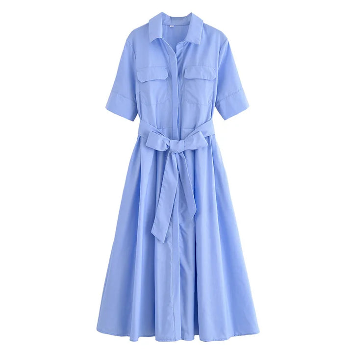 Margot | Robe Chemise à Poches Manches Courtes