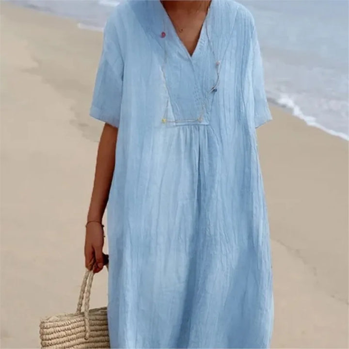Sandra | Robe décontractée en lin texturé à col en V