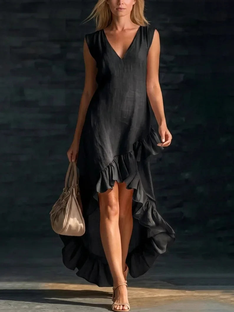 ROWAN | Maxi Robe Sans Manches à Ourlet Volanté