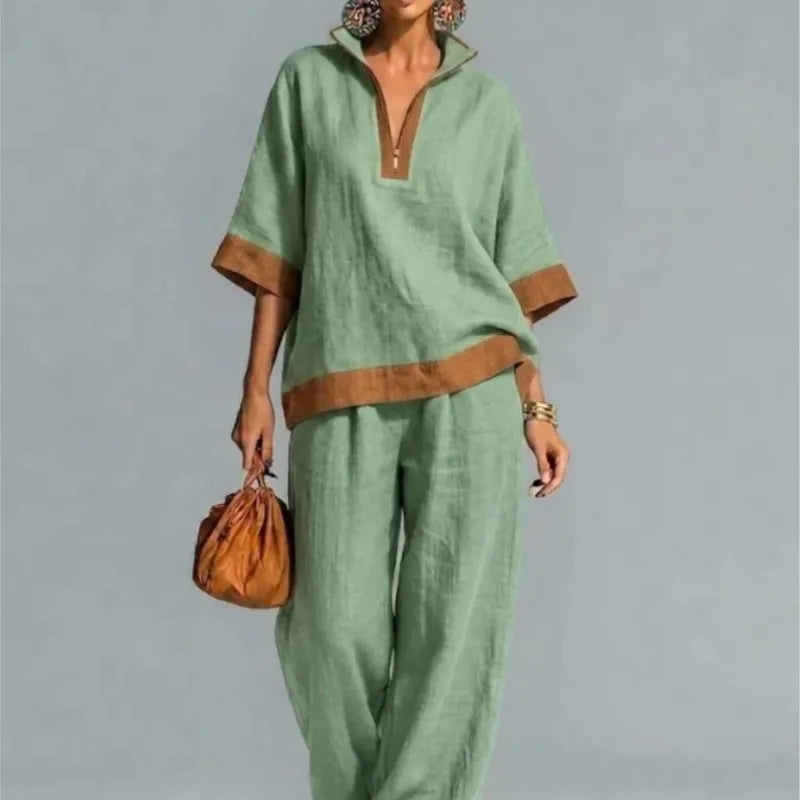 Ensemble Coordonné Femme Style Lin Vintage