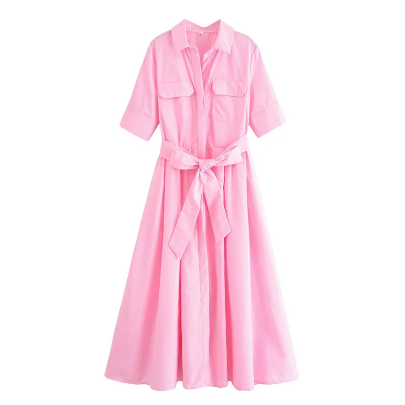 Margot | Robe Chemise à Poches Manches Courtes
