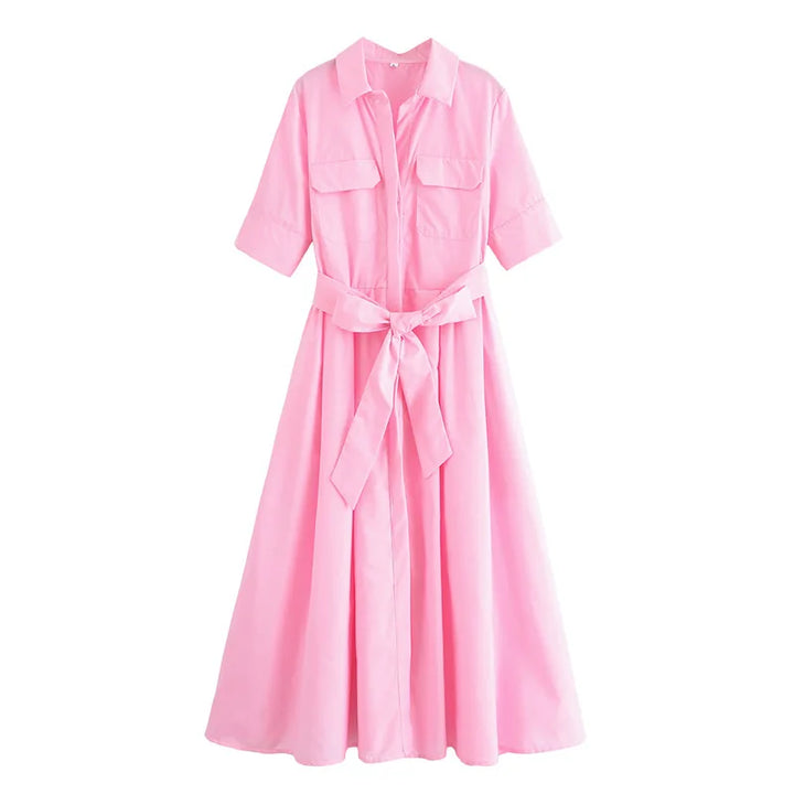 Margot | Robe Chemise à Poches Manches Courtes