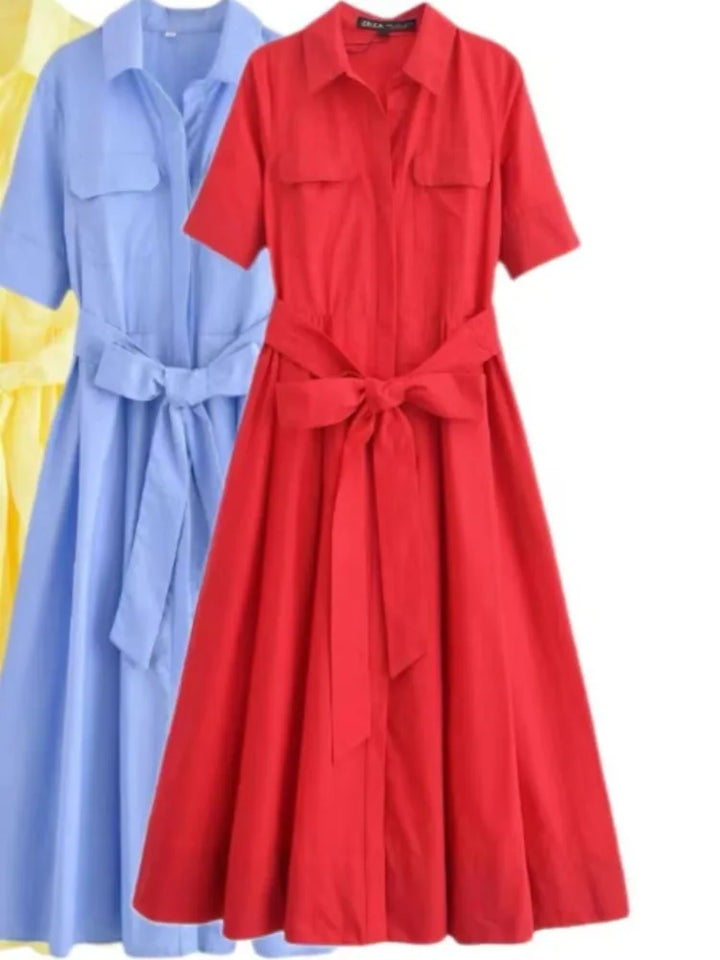 Margot | Robe Chemise à Poches Manches Courtes