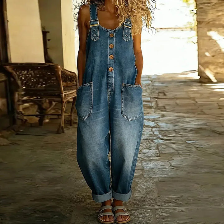 Mae | Salopette en Coton Denim Vintage à Bretelles Réglables