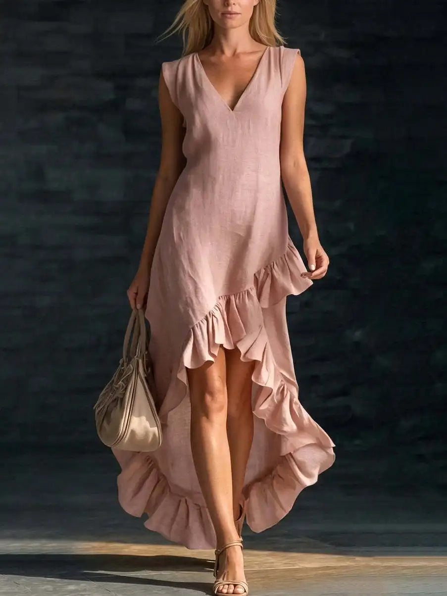 ROWAN | Maxi Robe Sans Manches à Ourlet Volanté