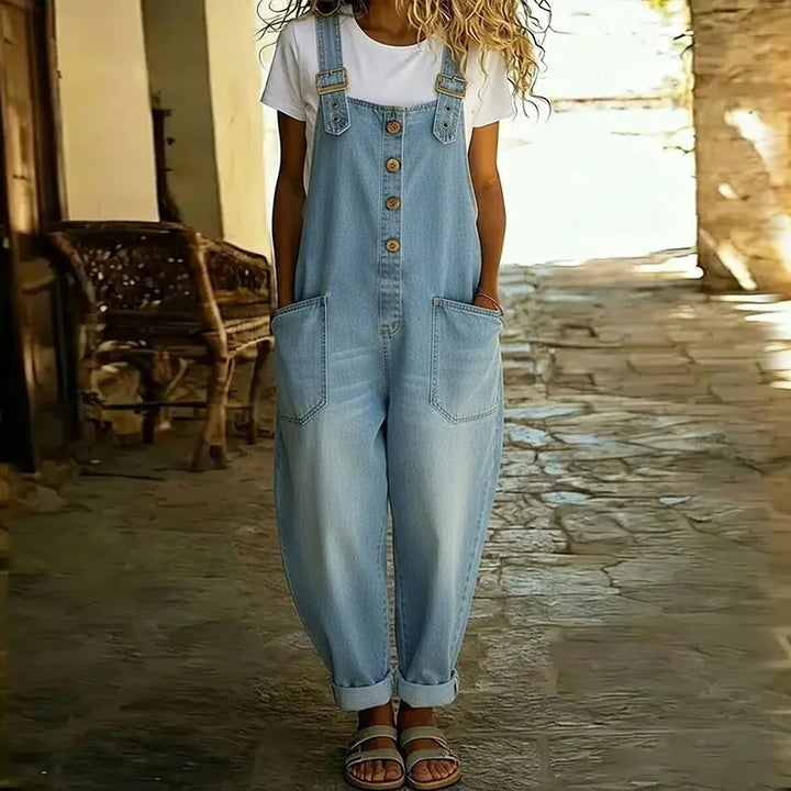Mae | Salopette en Coton Denim Vintage à Bretelles Réglables