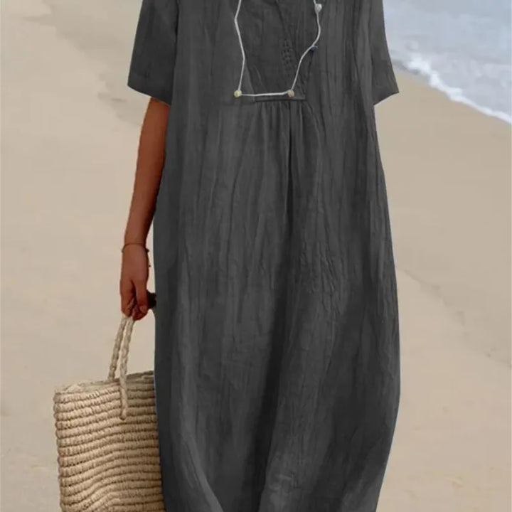 Sandra | Robe décontractée en lin texturé à col en V
