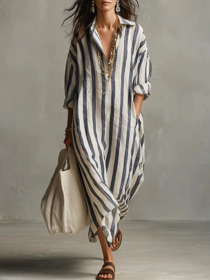 Scout | Maxi Robe Chemise Rayée à Manches Longues et Poches Latérales