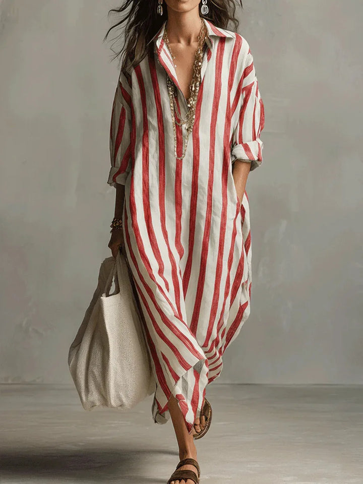 Scout | Maxi Robe Chemise Rayée à Manches Longues et Poches Latérales