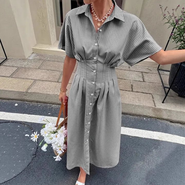 Delphine | Robe Chemise Rayée Taille Plissée