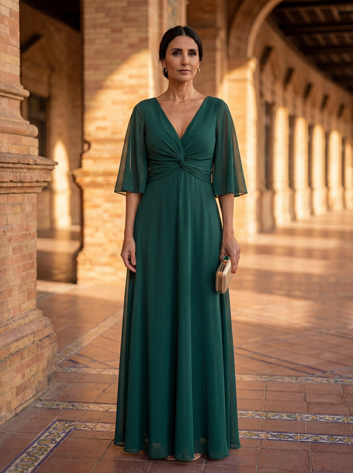Robe Longue à Décolleté en V Drapé