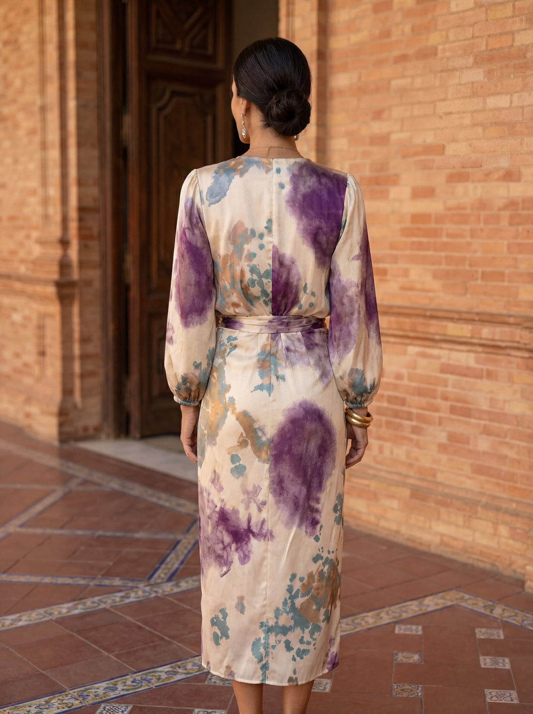 Robe Midi Imprimée à Décolleté en V